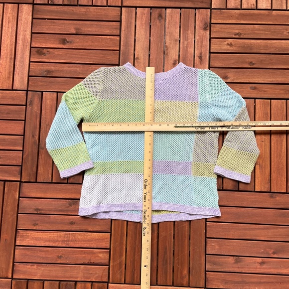 Vintage Pastel Checkered Knit Cardigan S - Picture 5 of 8